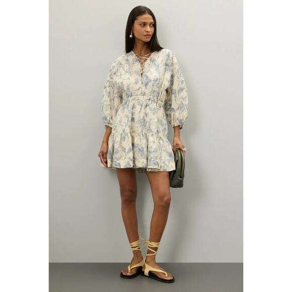 Sandro Dresses & Skirts - SANDRO Blue Floral Linen Fit Flare Mini Dress Designer, Size 38, Retail $563